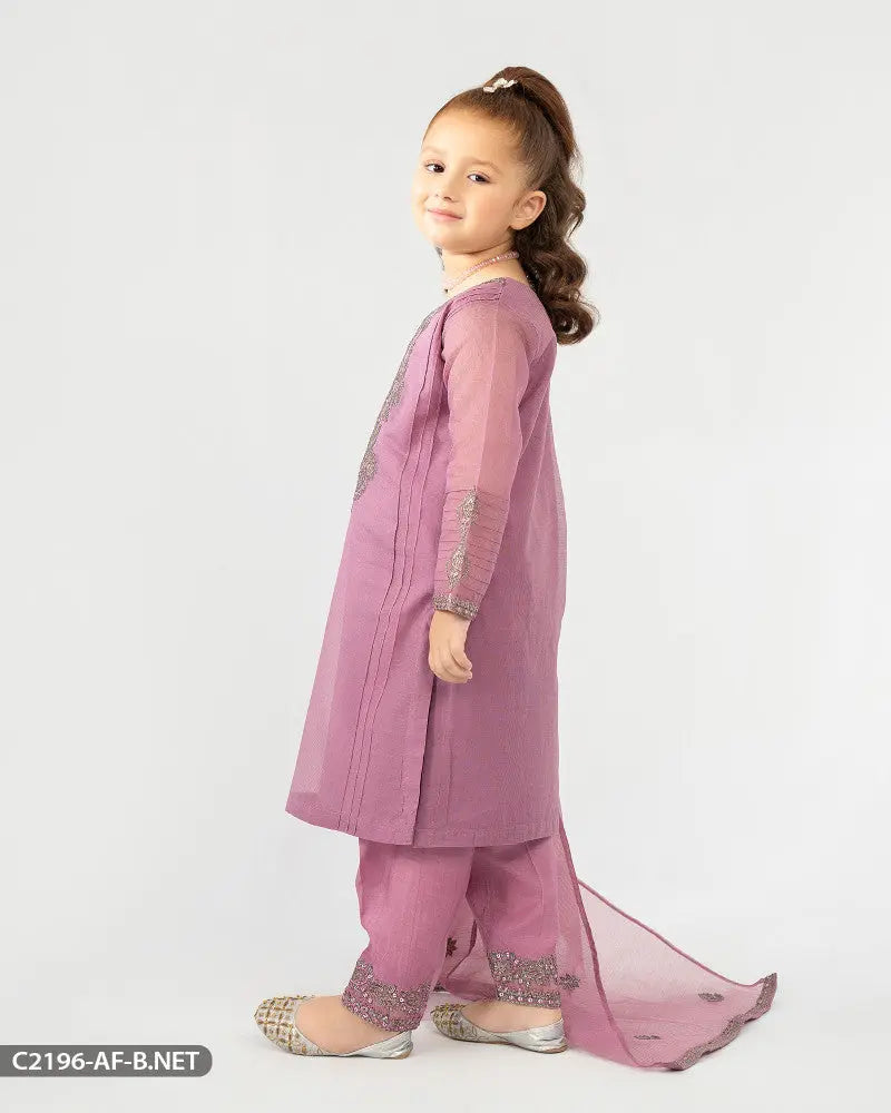 Kids 3 Piece Bori Net Embroidered Suit | 2196-AF-B.NET ShaPosh Textile