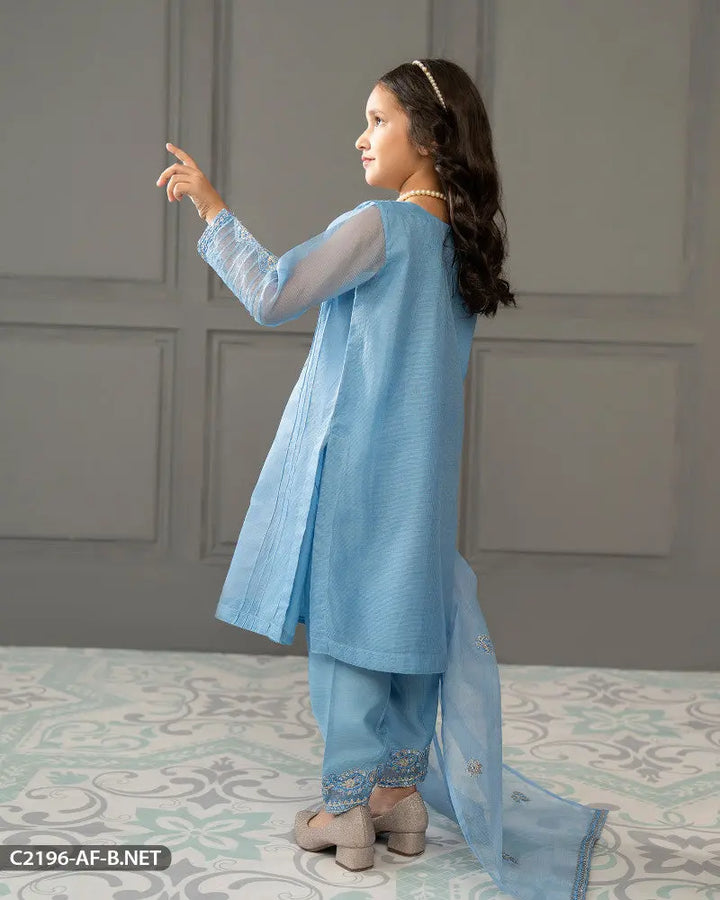 Kids 3 Piece Bori Net Embroidered Suit | 2196-AF-B.NET ShaPosh Textile