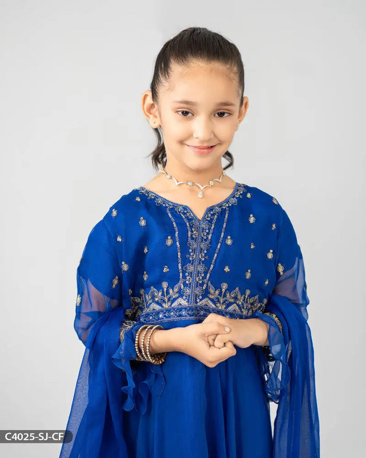 Kids Chiffon Embroidered Frock | 4025-SJ-CF ShaPosh Textile