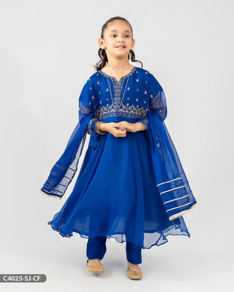 Kids Chiffon Embroidered Frock | 4025-SJ-CF ShaPosh Textile
