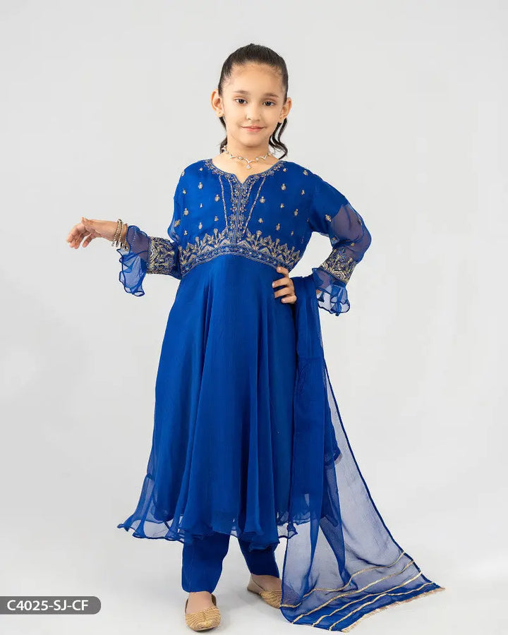 Kids Chiffon Embroidered Frock | 4025-SJ-CF ShaPosh Textile