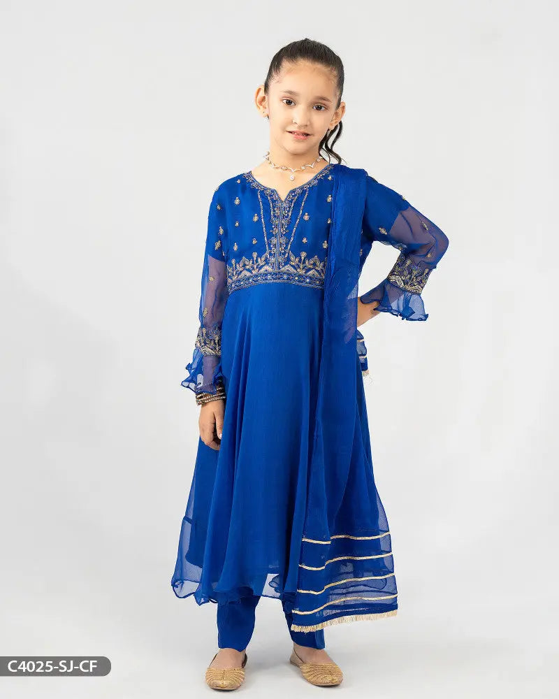 Kids Chiffon Embroidered Frock | 4025-SJ-CF ShaPosh Textile