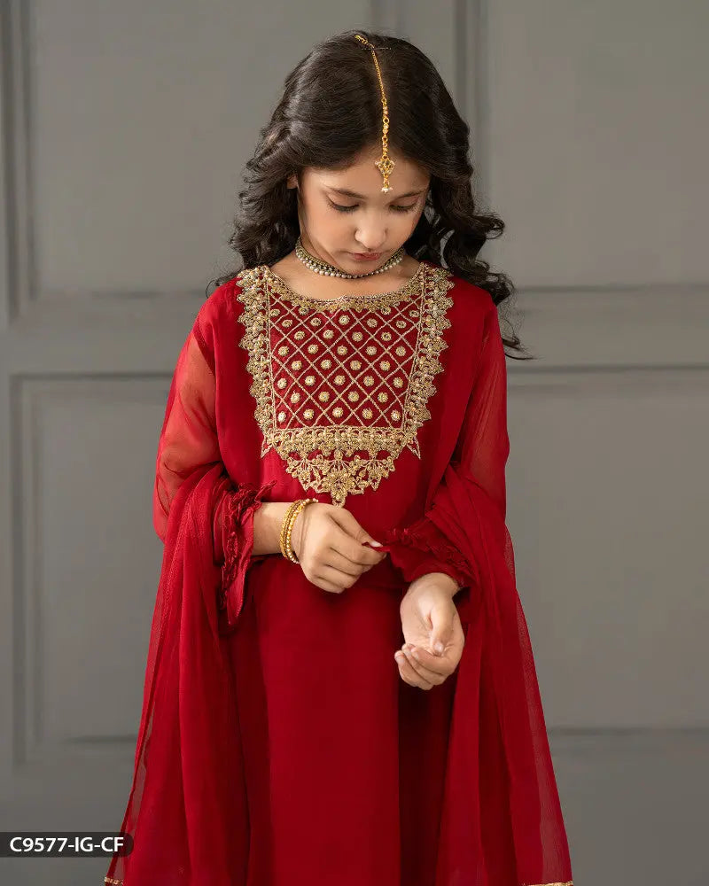 Kids Stitched 3 Piece Chiffon Suit | 9577-IG-CF ShaPosh Textile