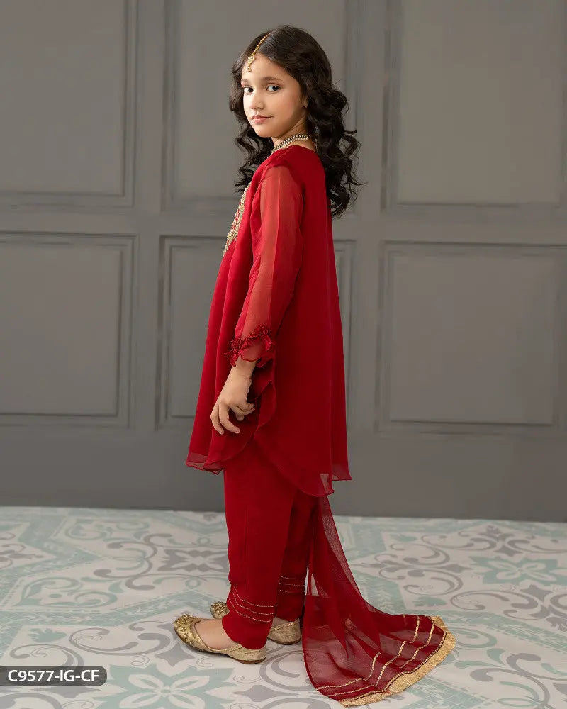 Kids Stitched 3 Piece Chiffon Suit | 9577-IG-CF ShaPosh Textile